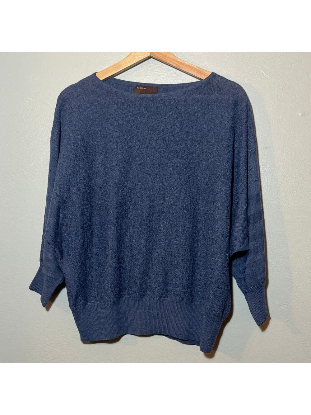Women's Size S/M Kerisma Blue Pullover Sweater Striped Dolman Sleeve Slouchy